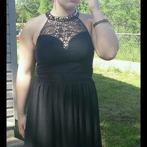 Black and gold prom dress